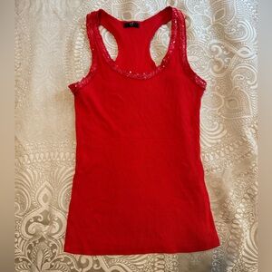 NT Red Racerback Ribbed Sequin Strap Tank Top